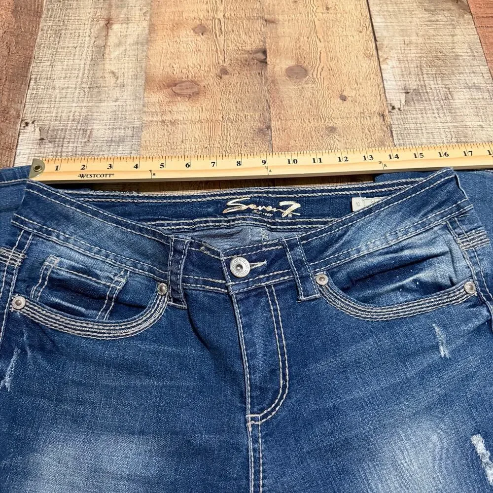 Seven7 Women's Medium Wash Denim Slim Straight Jeans Sz 10 Slight Distress